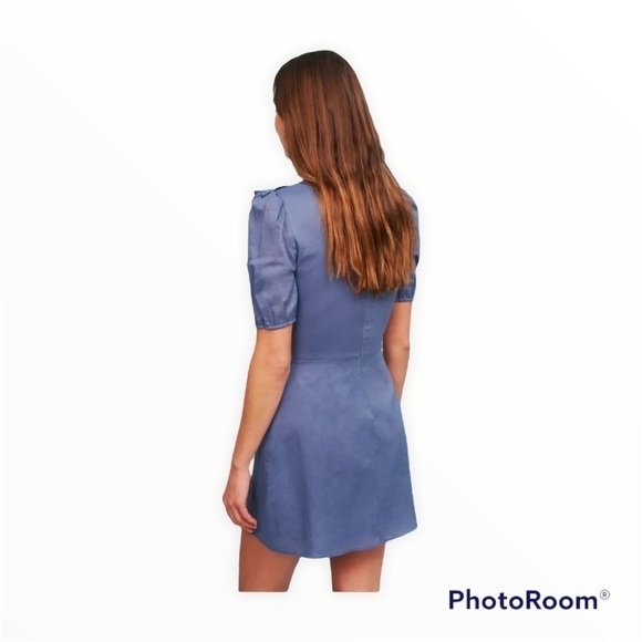 Reformation Bradley Mock Neck Puff Sleeve Mini Dress Blue Morning Glory 12 NWT - Picture 10 of 12